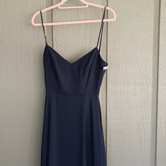 After Six Chiffon Bridesmaid Dress Size 4 In Midnight  Slit Sleeveless Tie Back - Picture 3 of 15